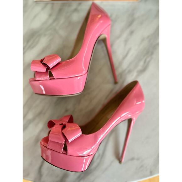 Valentino Garavani Bubblegum Pink Bow Platform Peep Toe Heels - Picture 5 of 16